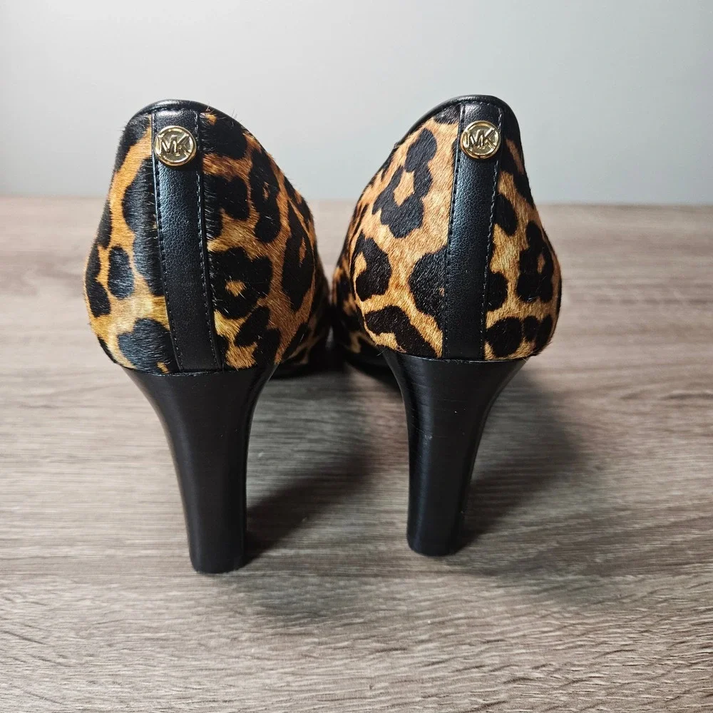 Michael Kors Leopard Hair Calf Pointed Toe Block Heel Pumps PV19E Womens 6M